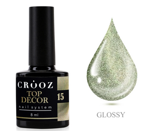 Crooz Закріплювач для гель лака TOP Decor №15 світлий золотистий колір, з легким оливковим відблиском 8мл 22532 фото